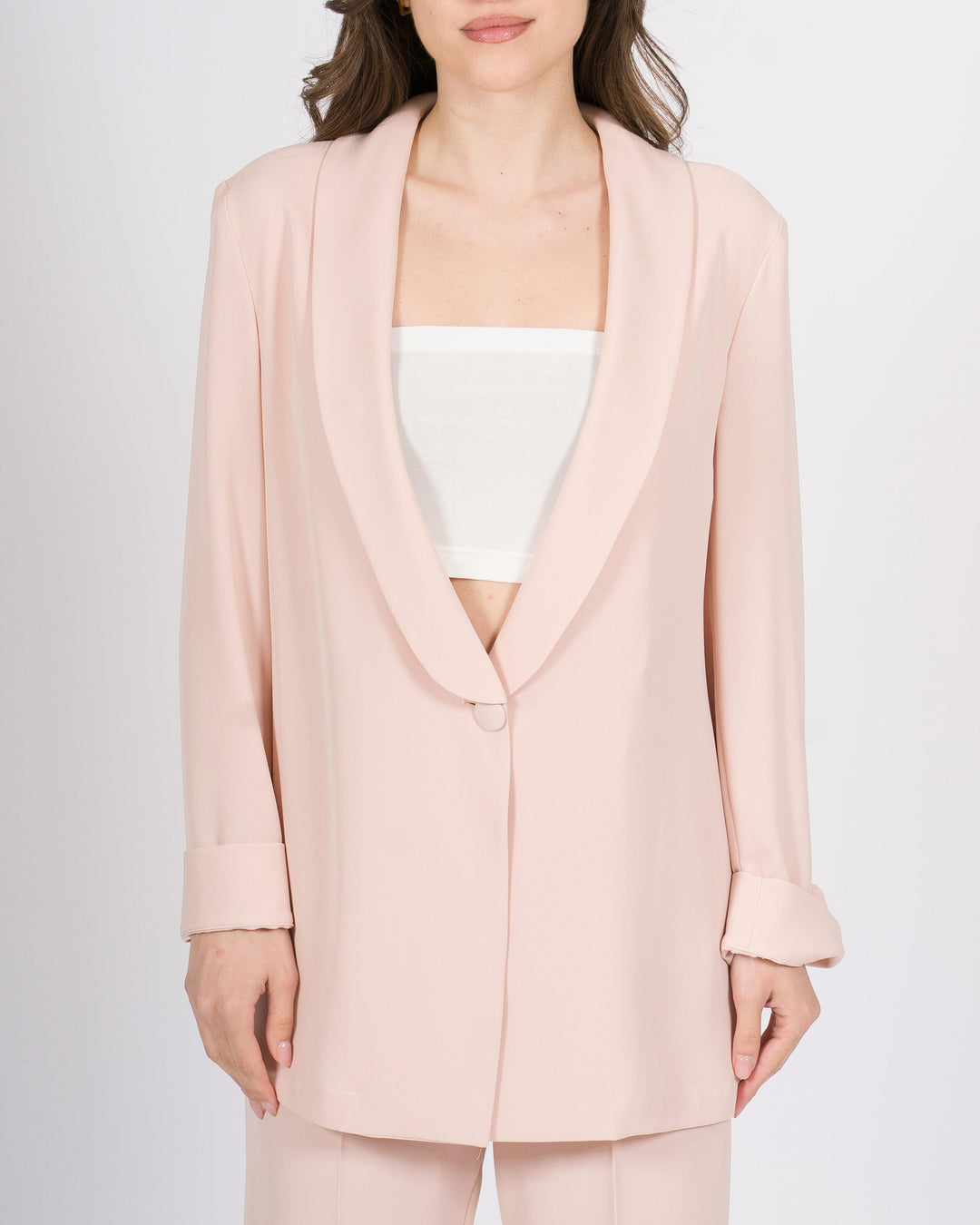 Giacca Silence rosa monobottone con collo sciallato 