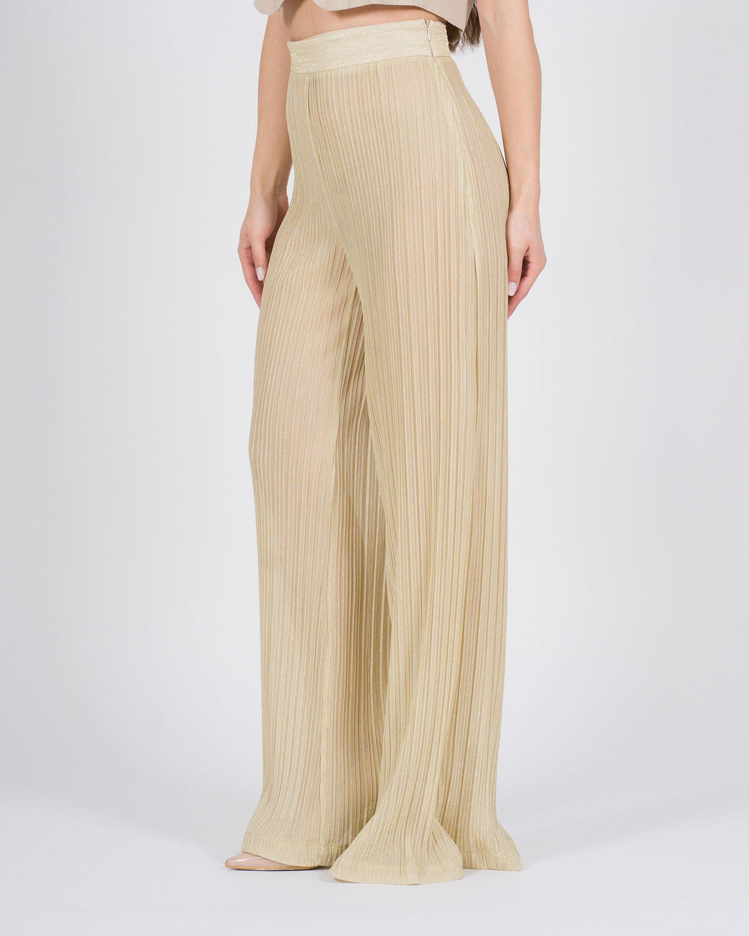 Pantalone palazzo plissé oro 