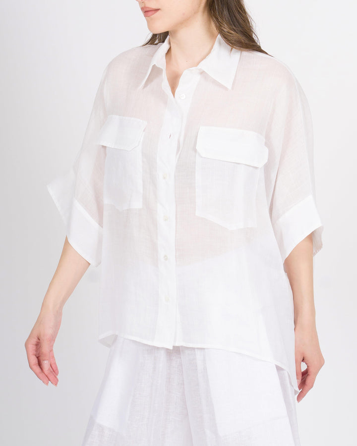 Camicia Over in Lino Meimei bianca con Tasconi Frontali 