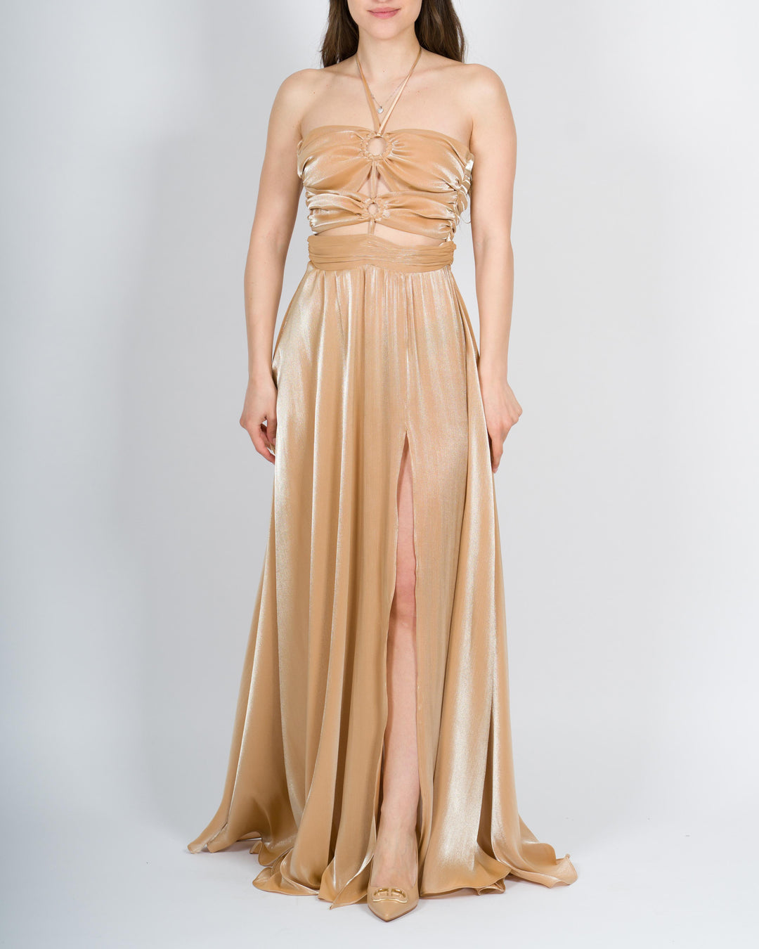 ABITO LUNGO CON ANELLI BEIGE 