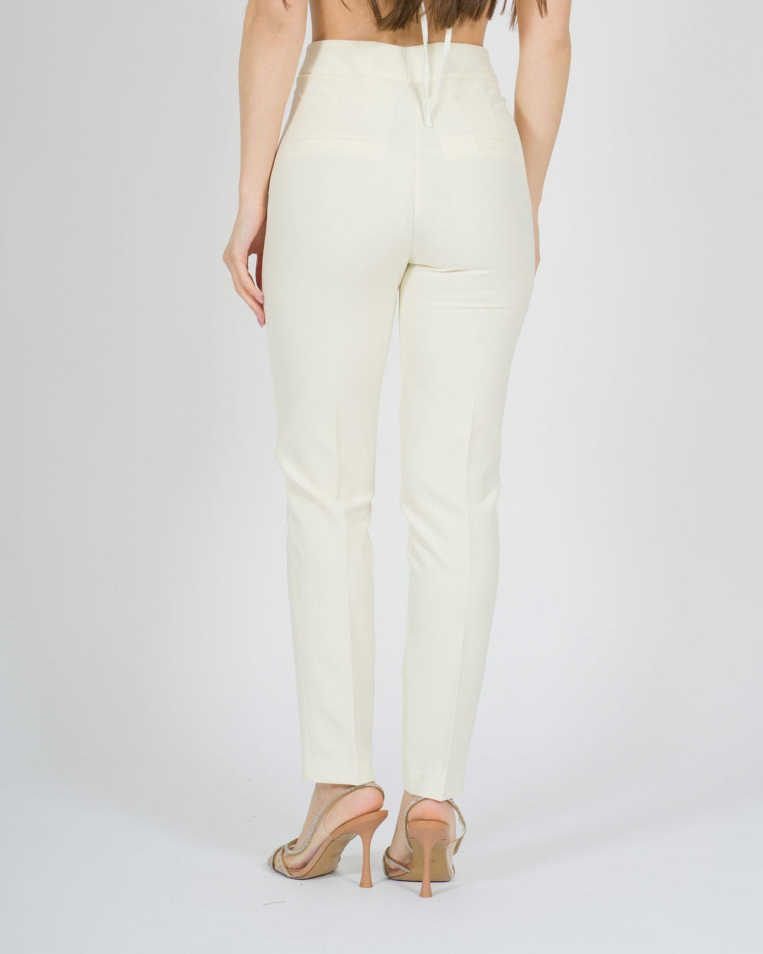 Pantalone ventre piatto a stiletto panna 
