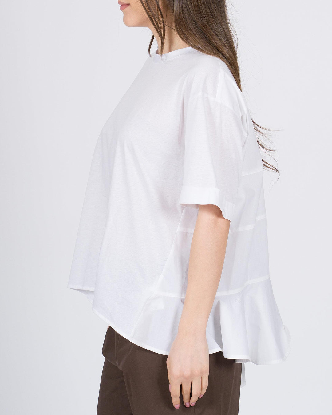 T-shirt bianca Meimeij in cotone con retro effetto camicia 