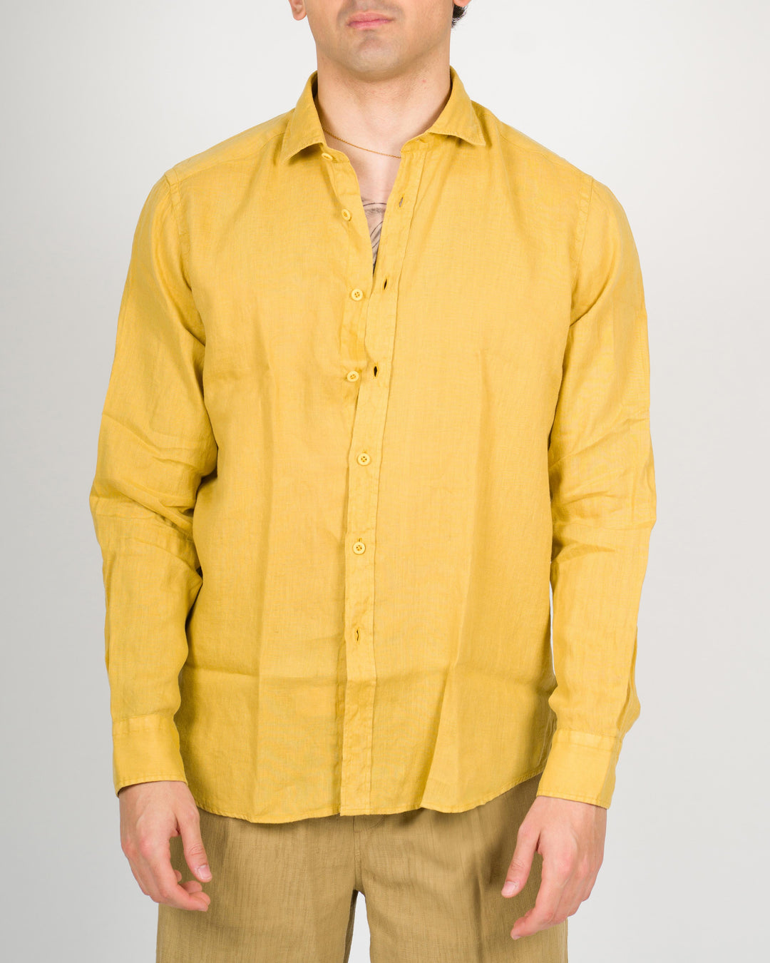 Camicia lino unito senape 