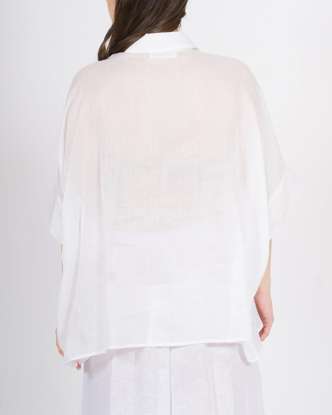 Camicia Over in Lino Meimei bianca con Tasconi Frontali 