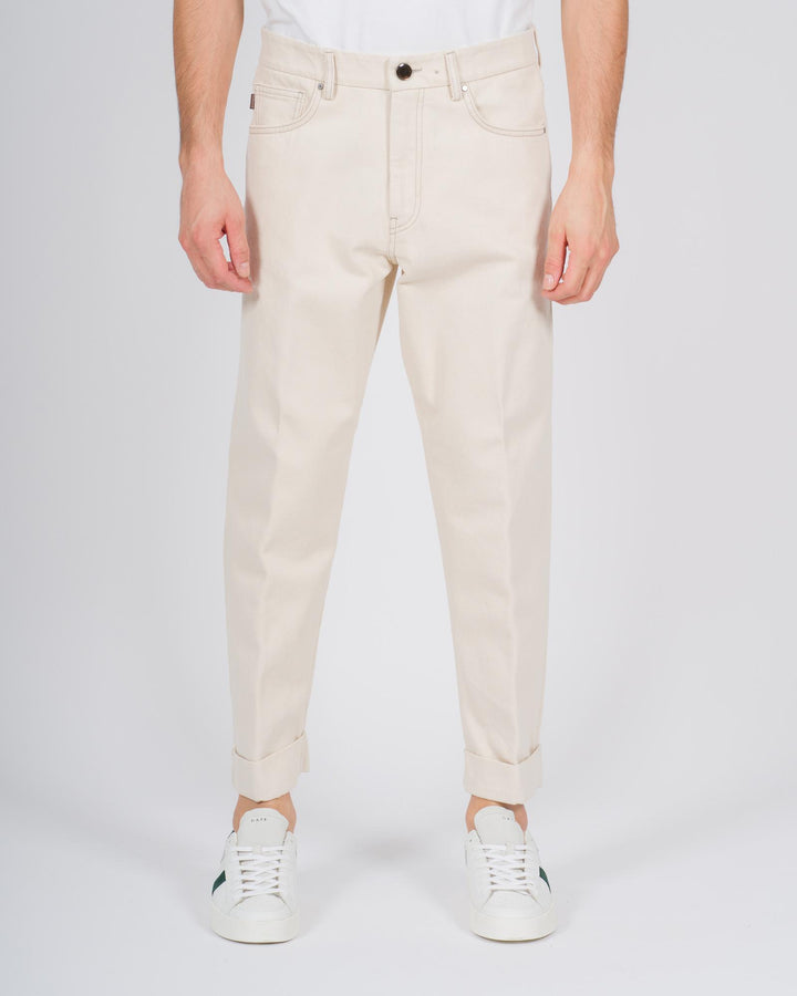 Pantaloni "Chiaia" in bull di cotone panna 