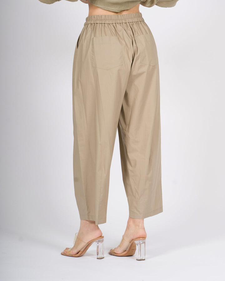 Pantalone meimeij beige ballon in popeline 100% cotone 