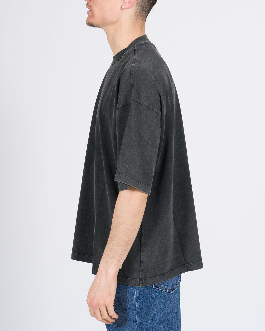 T-shirt over in cotone grigio marmorizzato 