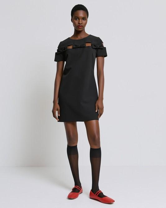 Abito Cort con Fiocchi Nero 