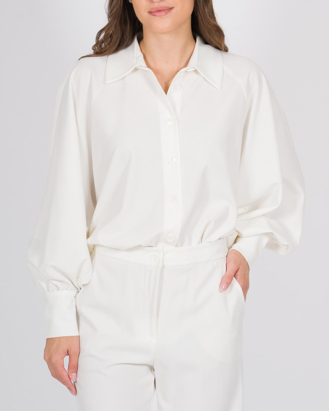 Body a camicia con maniche a sbuffo bianco 