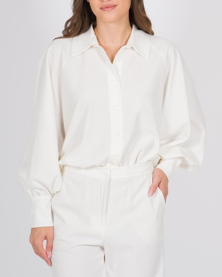 Body a camicia con maniche a sbuffo bianco 