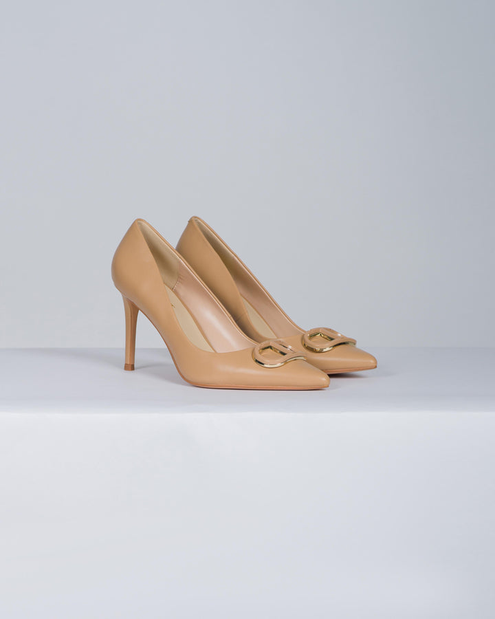 Décolleté in pelle con Oval T camel 