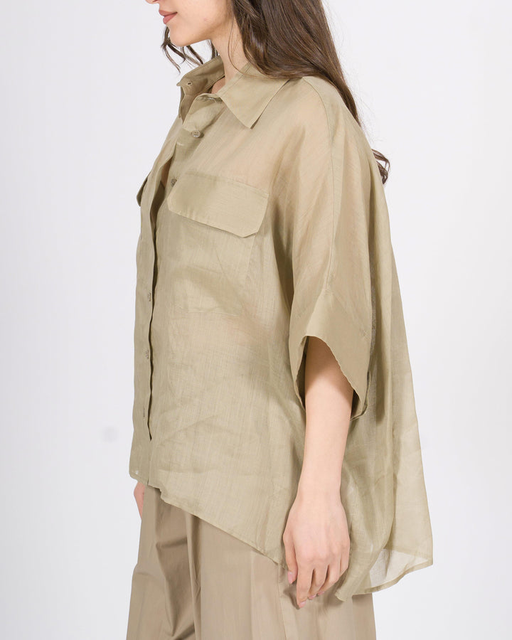 Camicia Over in Lino Meimeij beige con Tasconi Frontali 