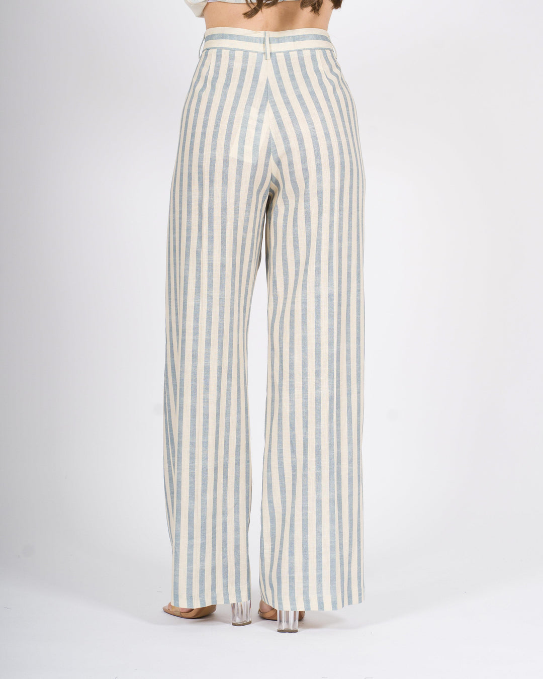 Pantalone Silence Palazzo Avorio a Righe Gessate Azzurre 