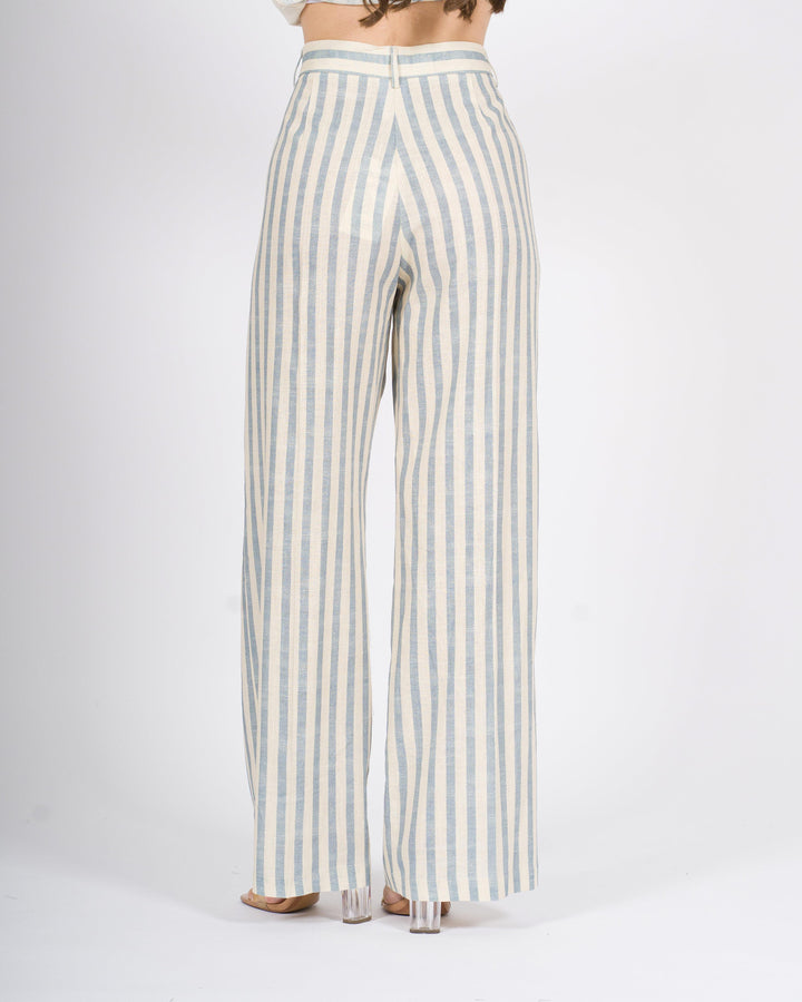 Pantalone Silence Palazzo Avorio a Righe Gessate Azzurre 