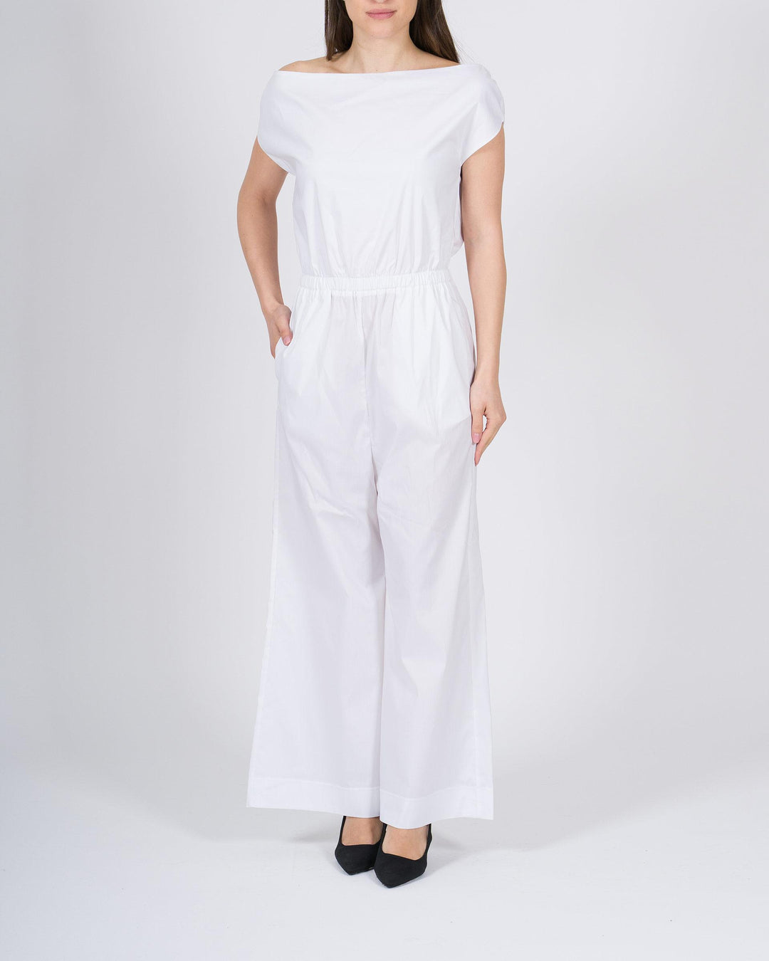 Tuta Bianca Meimeij in Popeline con Elastico in Vita 