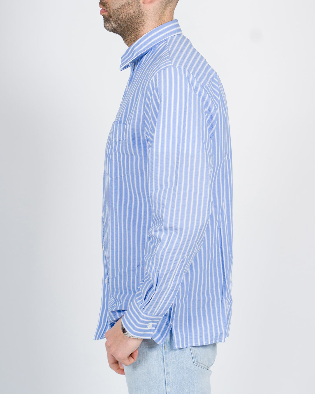 Camicia taschino rigata azzurra 