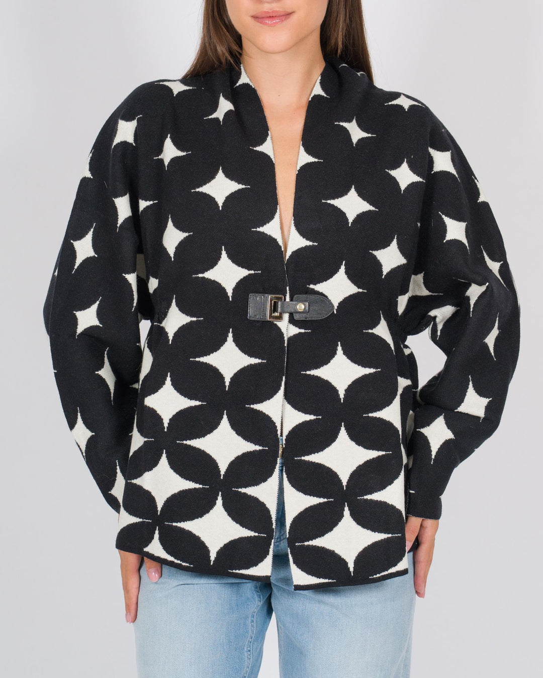 Cardigan a stelle con cinturino nero 