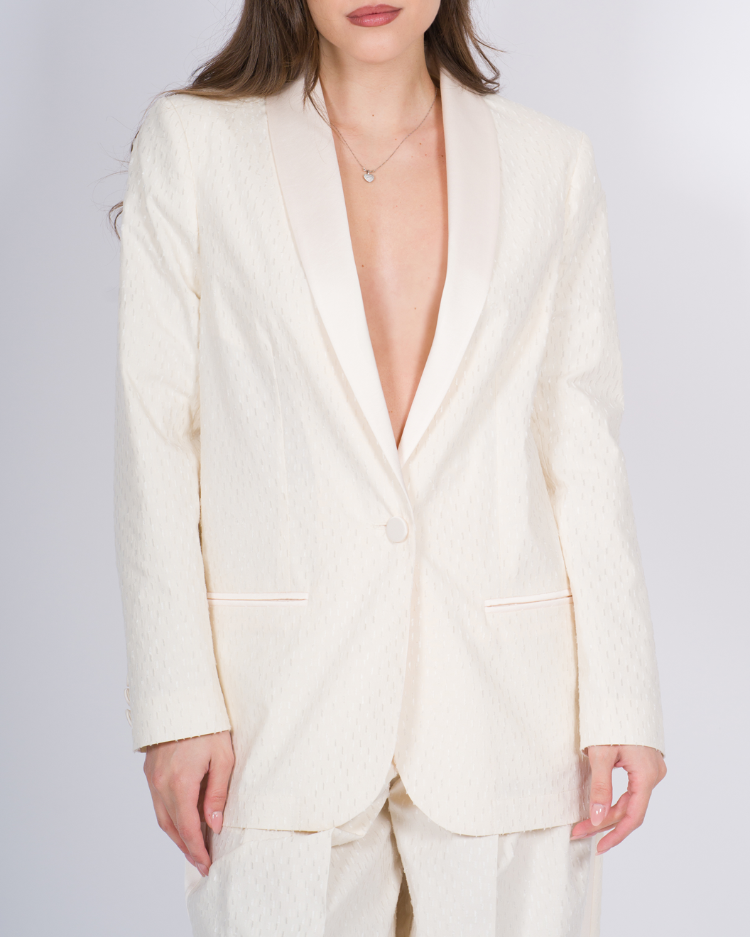 BLAZER JACQUARD MONOPETTO PANNA<BR/> 