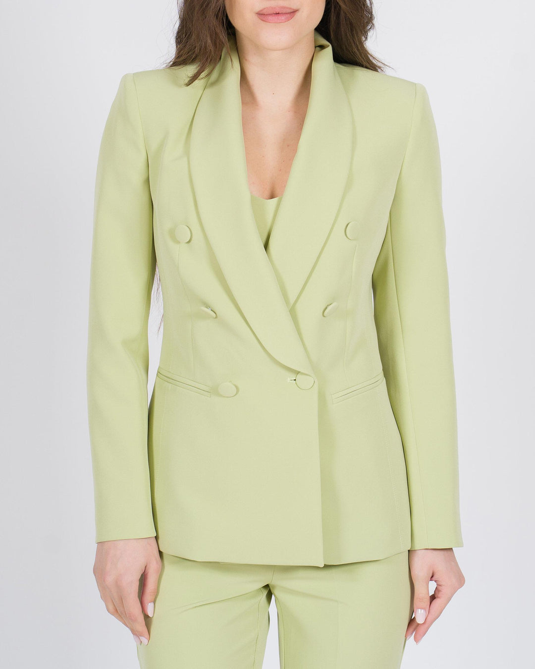 Blazer doppiopetto verde con collo a scialle 