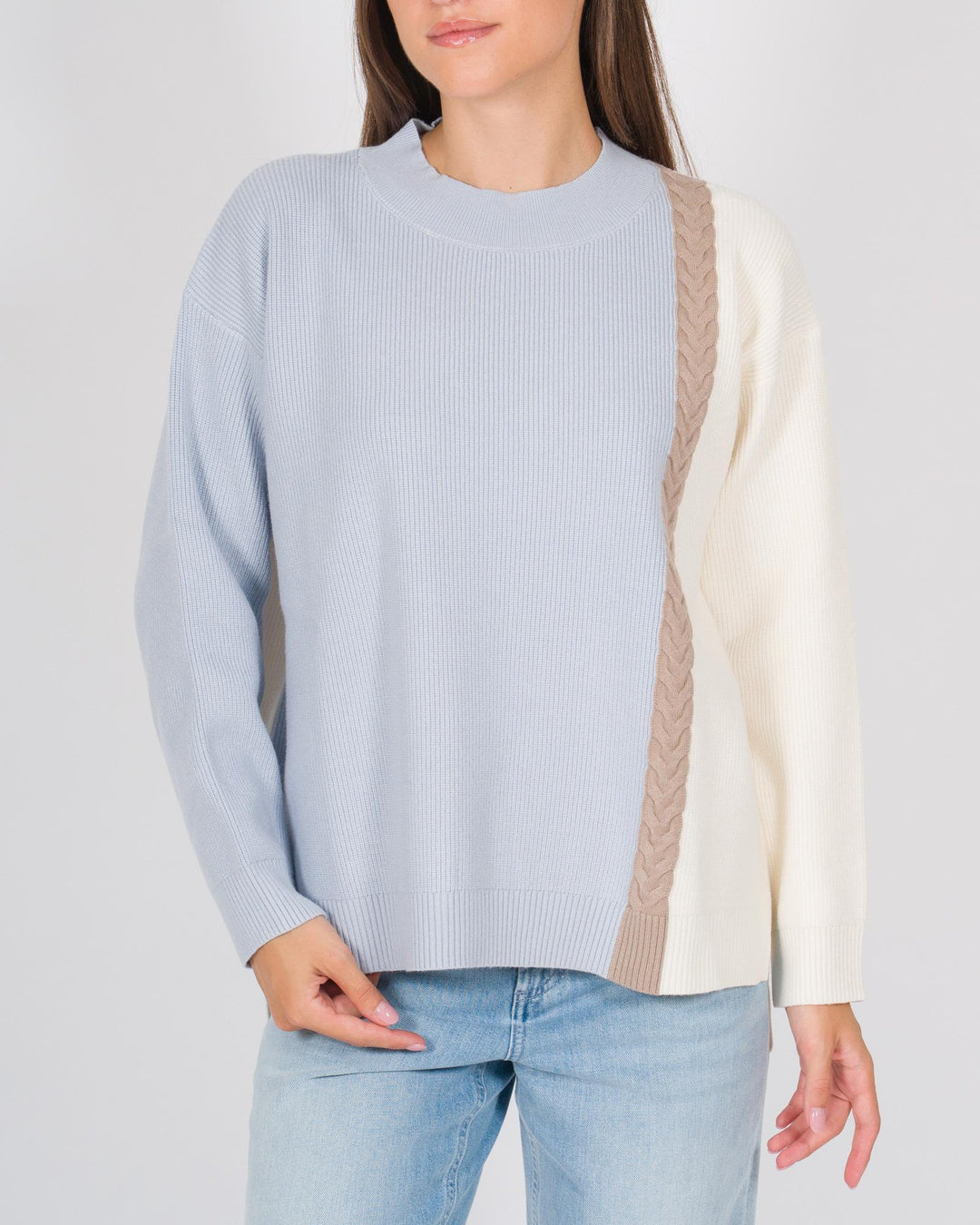 Maglia costine azzurro fango e bianco 