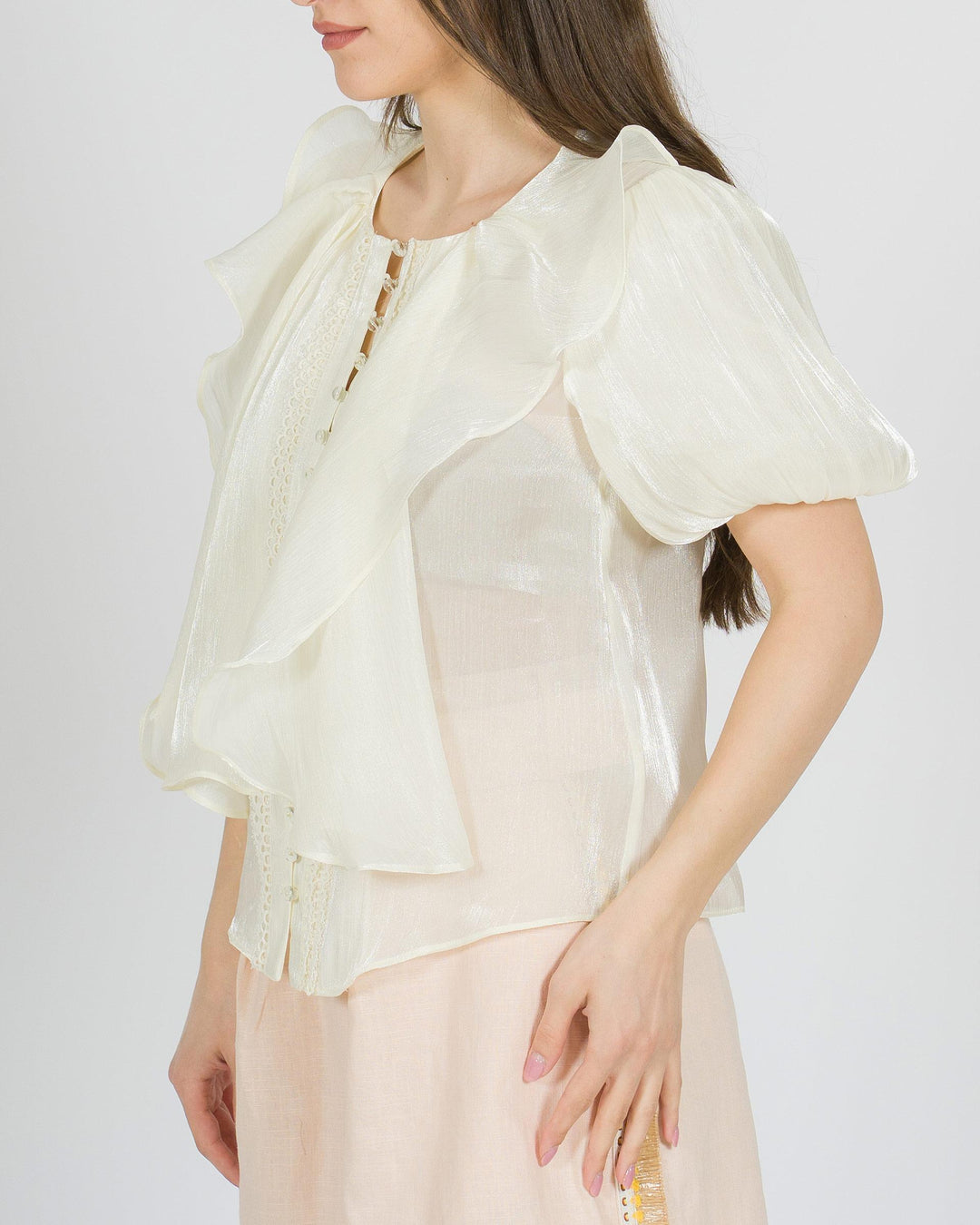 Camicia amosa panna in tessuto lucido 