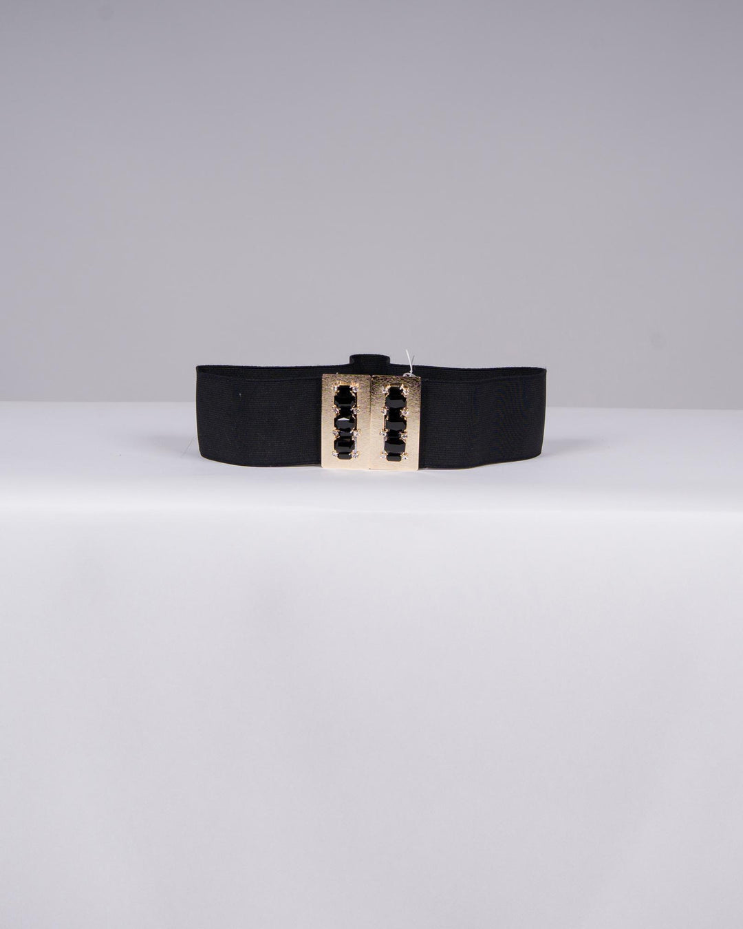 Cintura Nera Elastica con Placca Oro e Pietre Nere 