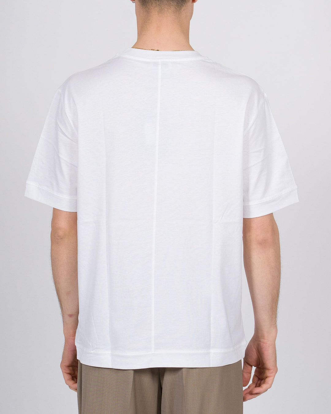 T-shirt cotone bianca uomo cucitura posteriore 
