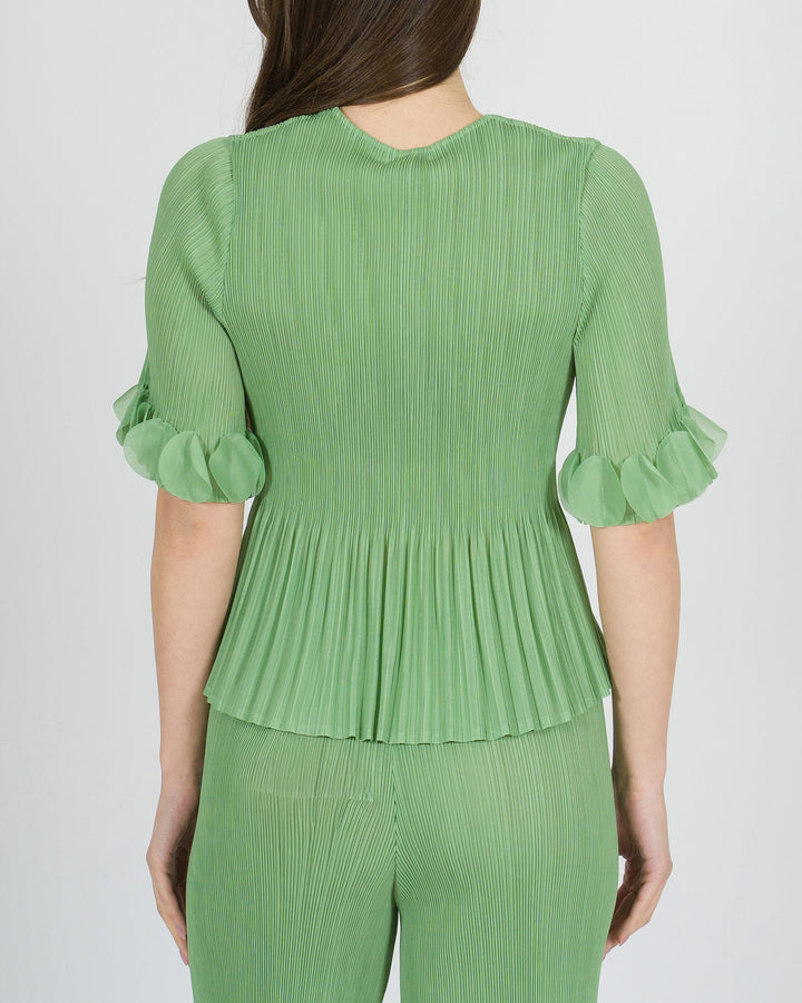 Maglia Amosa verde in plissé con maniche a campana 