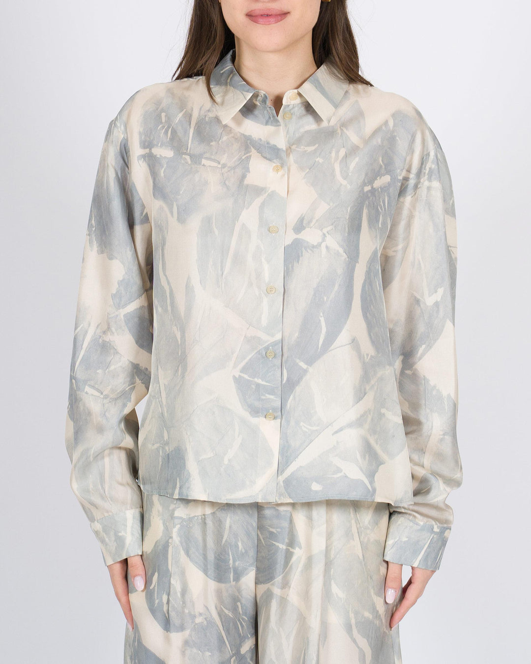 Camicia ALYSI  Seta Fantasia Fiori azzurra 