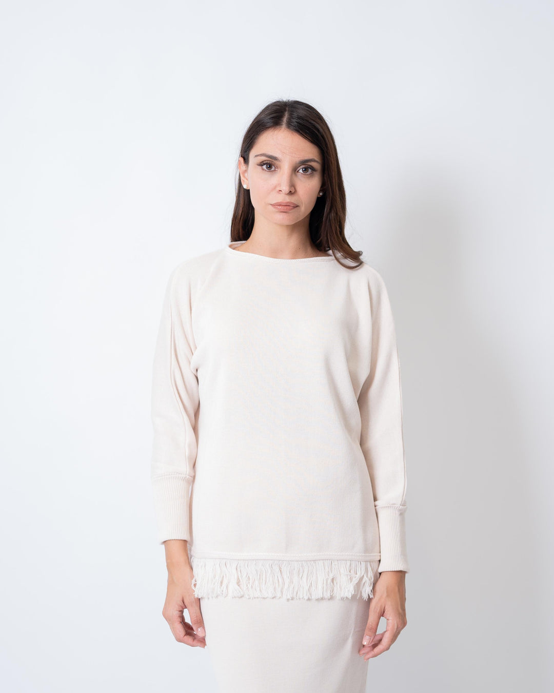 Maglia raglan frange Panna 