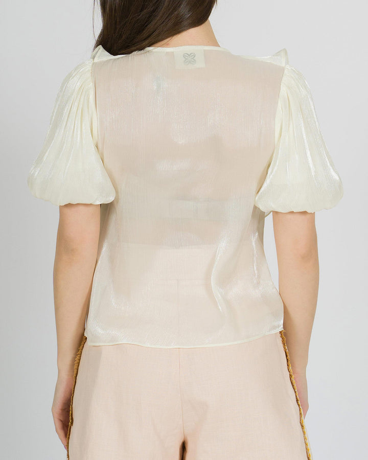 Camicia amosa panna in tessuto lucido 