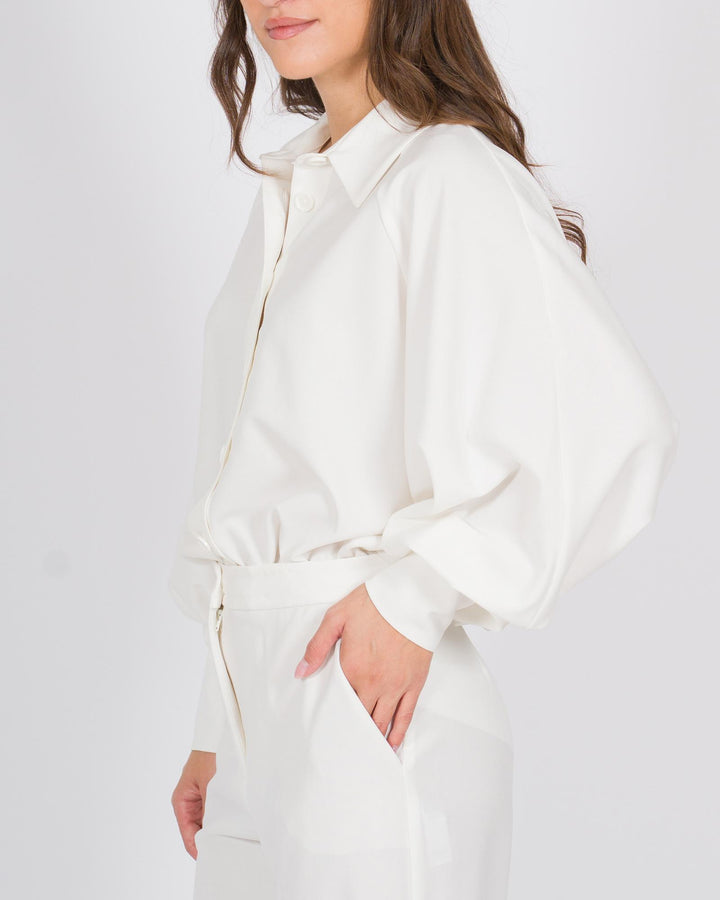 Body a camicia con maniche a sbuffo bianco 