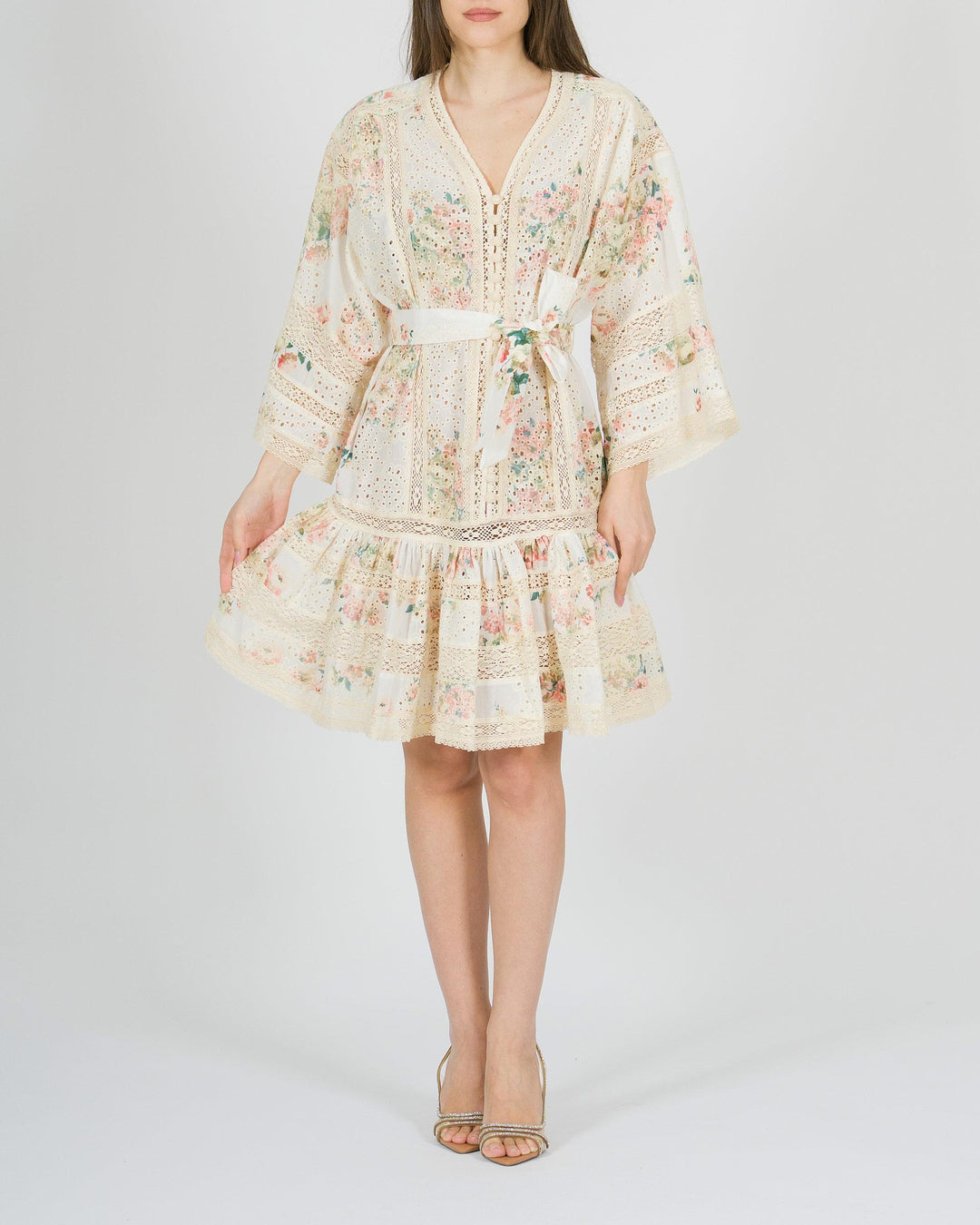 Abito amosa panna in cotone con pizzo 