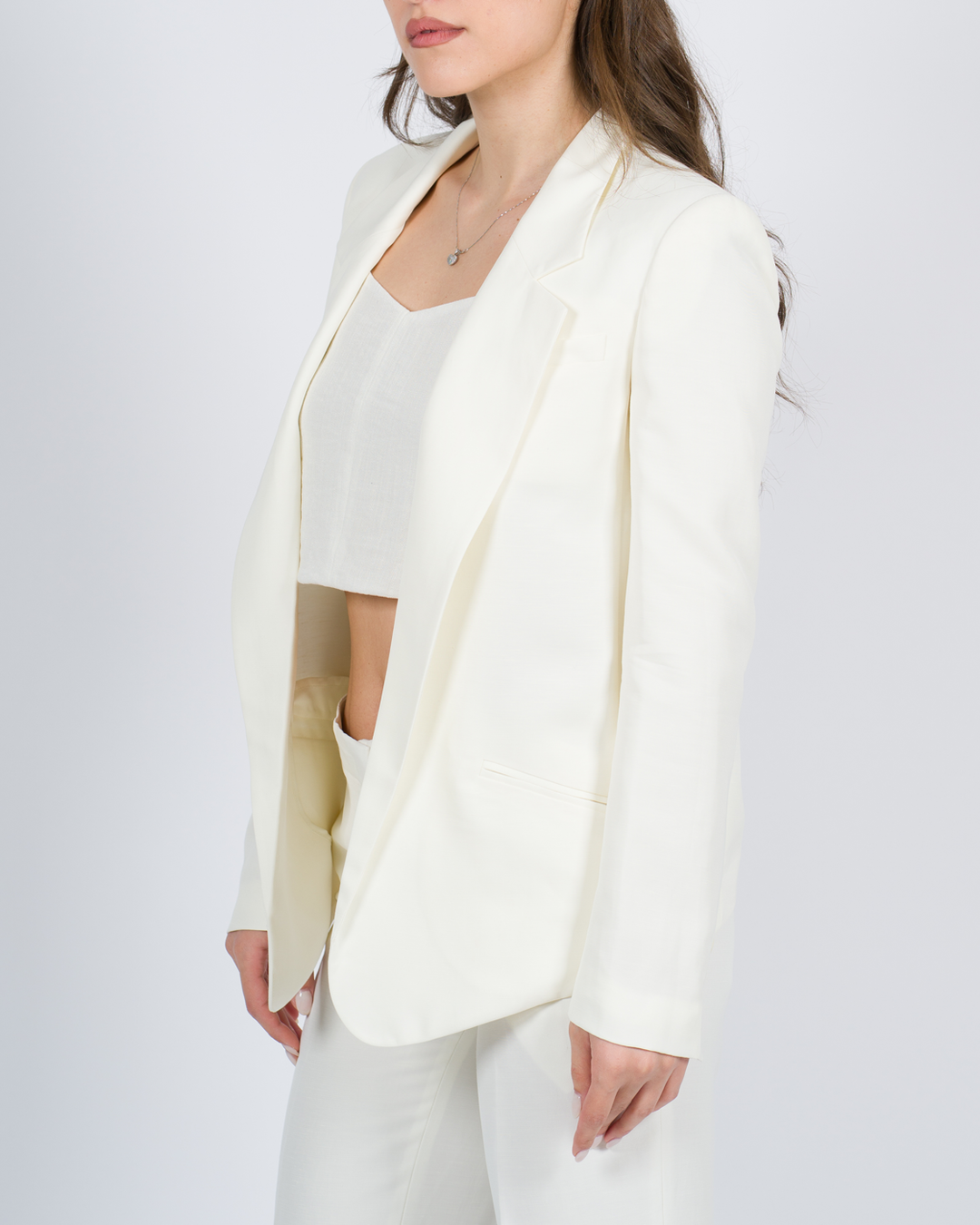Giacca blazer con fondo arrotondato bianco 