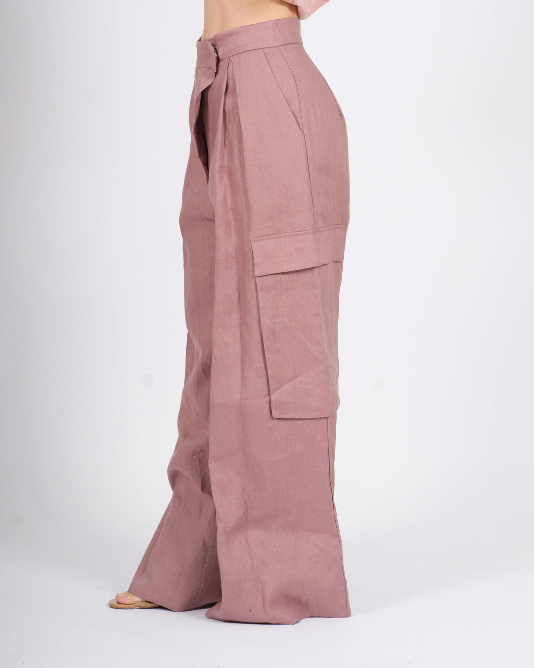 Pantalone cargo Silence in Lino Rosa 