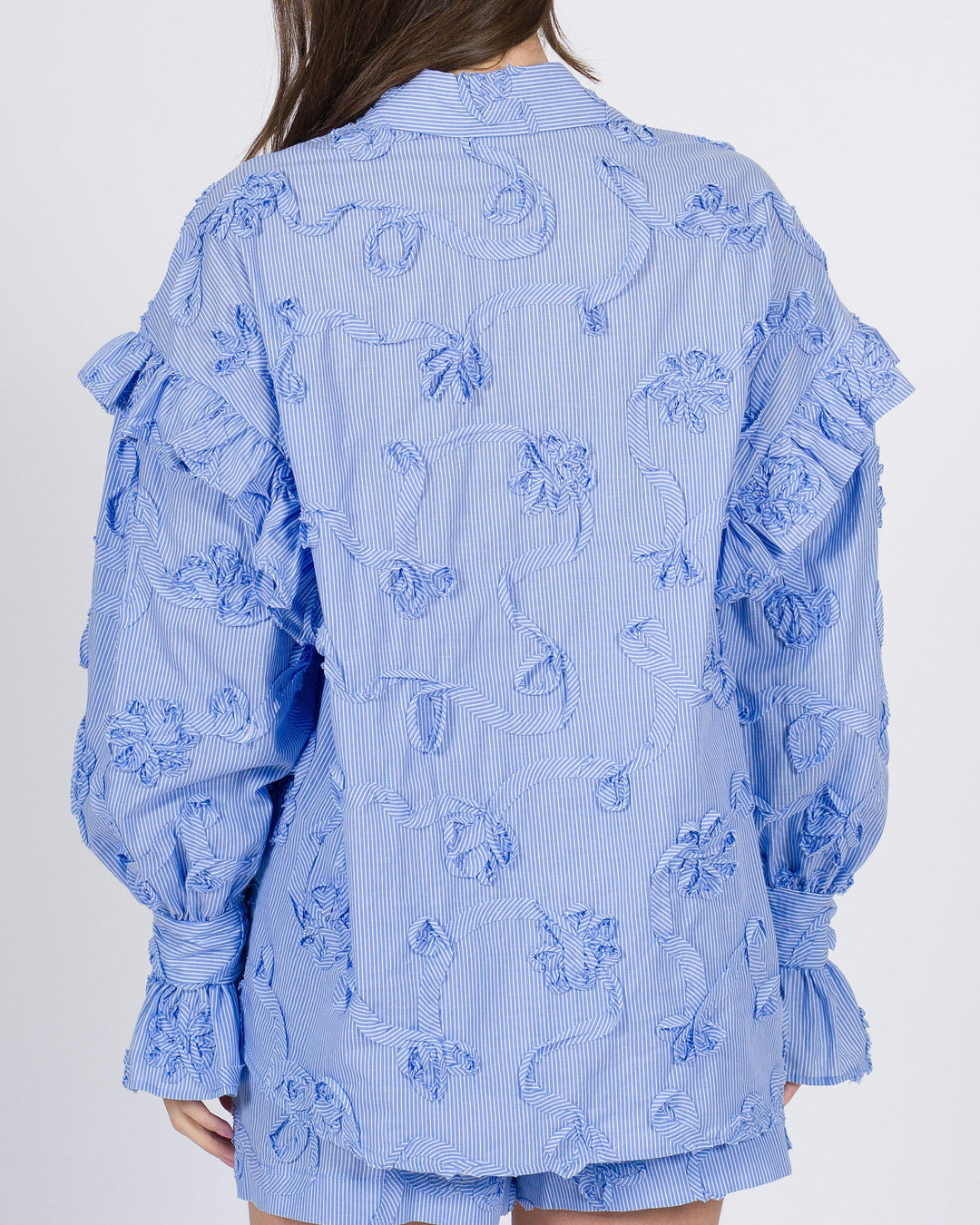 Camicia Azzurra a Righe Silence in Cotone con Ricamo 