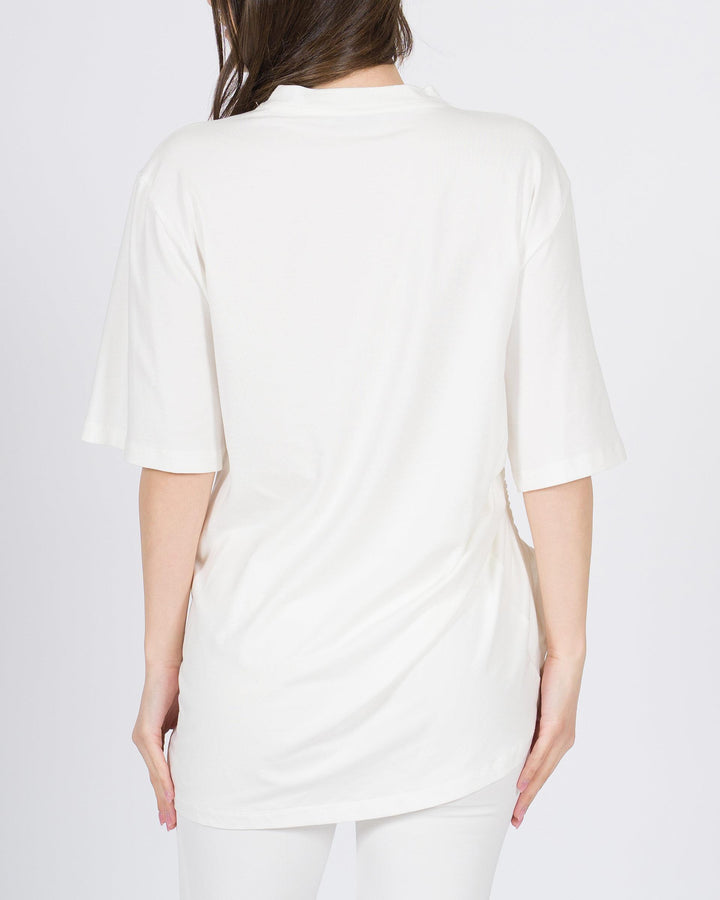 T-shirt in cotone bianco Silence con foro e coulisse 