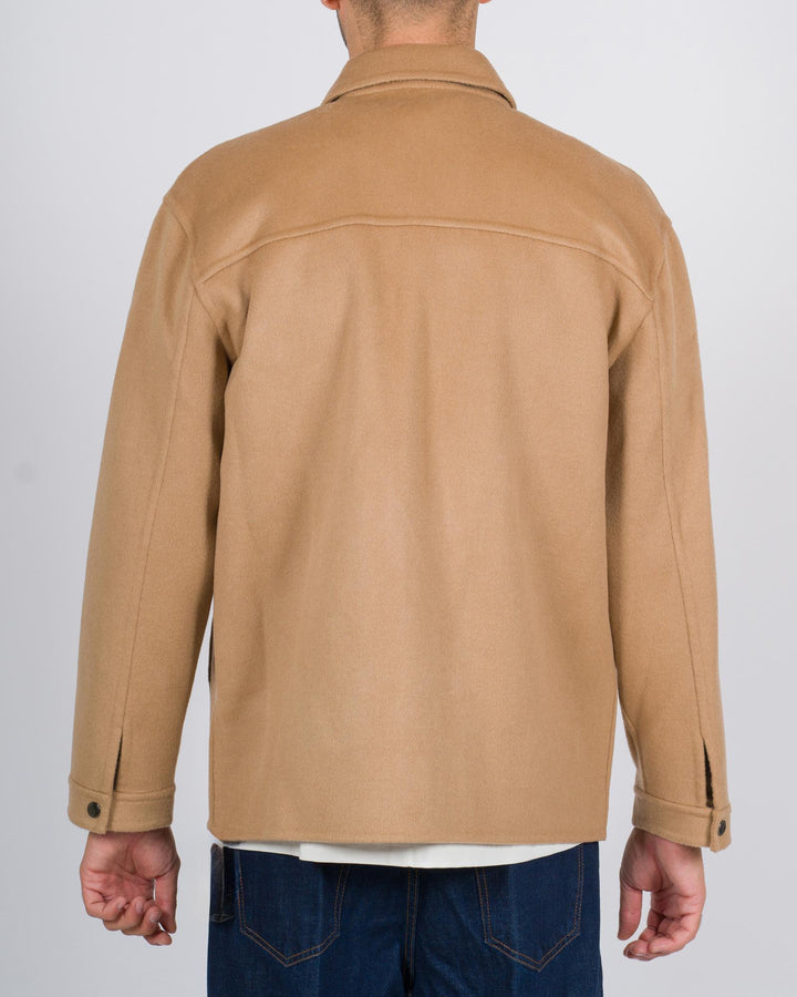 Overshirt con tasche a toppa cammello 